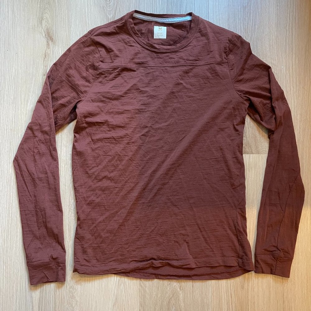Tracksmith Harrier LS Shirt Rosewood Red Men's Medium Merino Wool Rrp $85